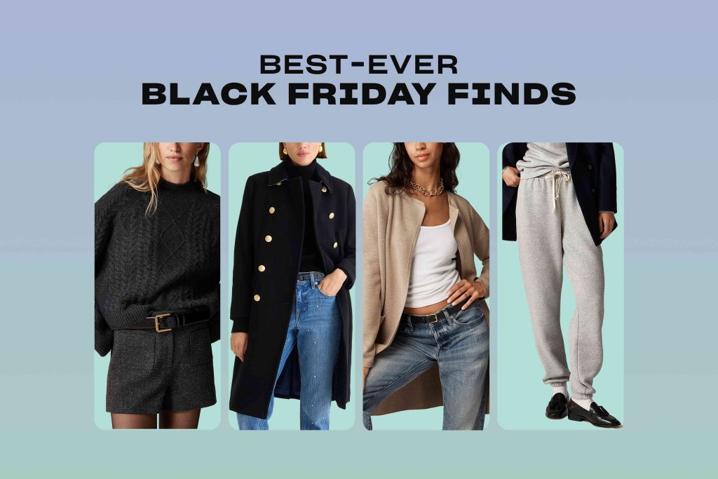 A collage of different outfits and clothes for black friday.