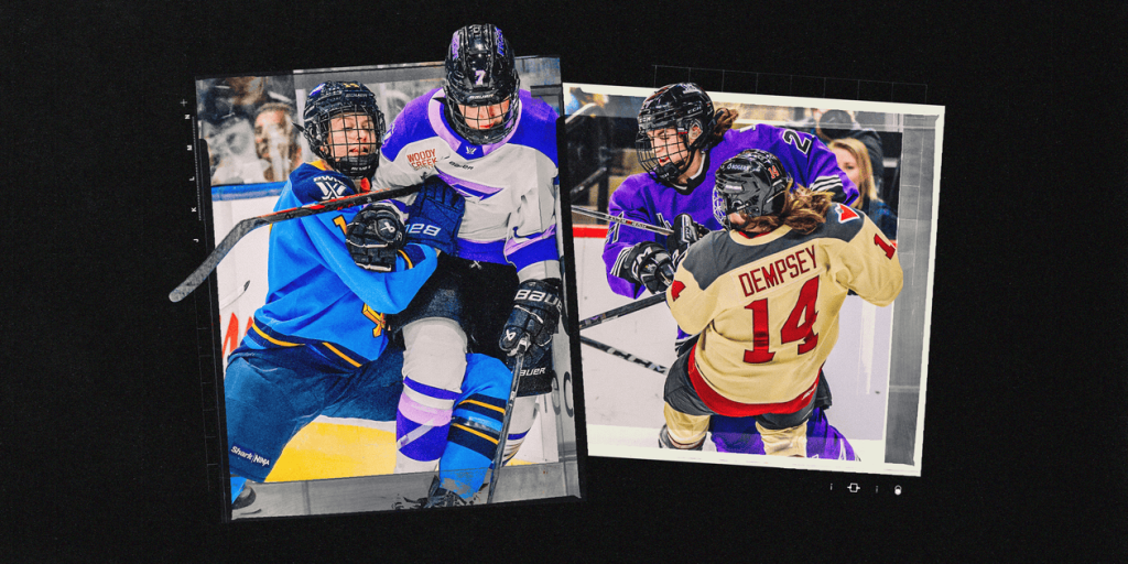 Two pictures of a hockey team with their uniforms on.