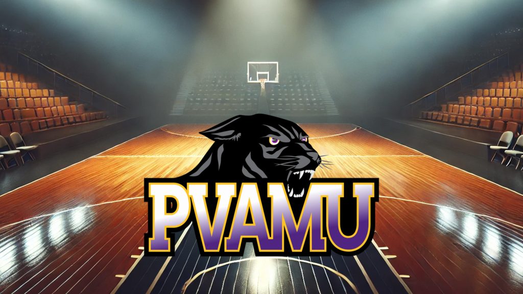 A basketball court with the logo of pvamu on it.