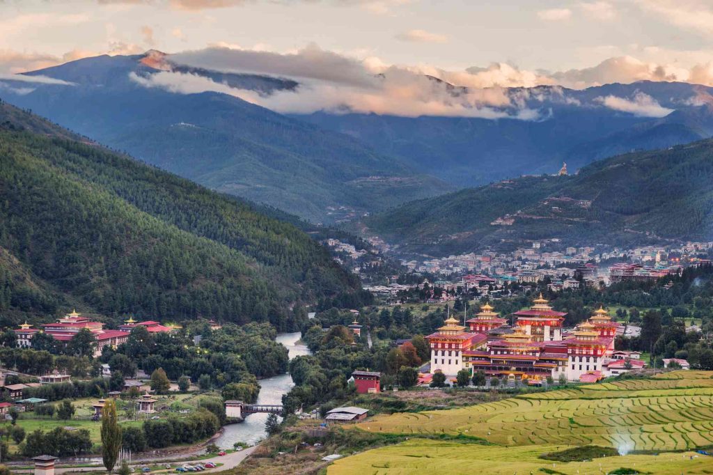 A view of the mountains and valley from above.