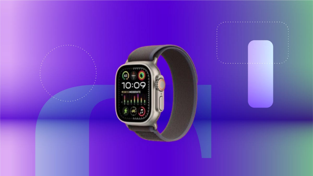 A purple background with an apple watch on it.