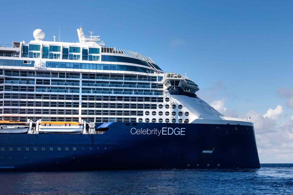 A cruise ship is shown in the water.