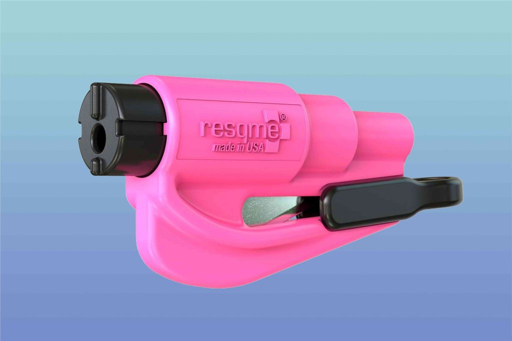 A pink and black spray gun on top of a blue background.