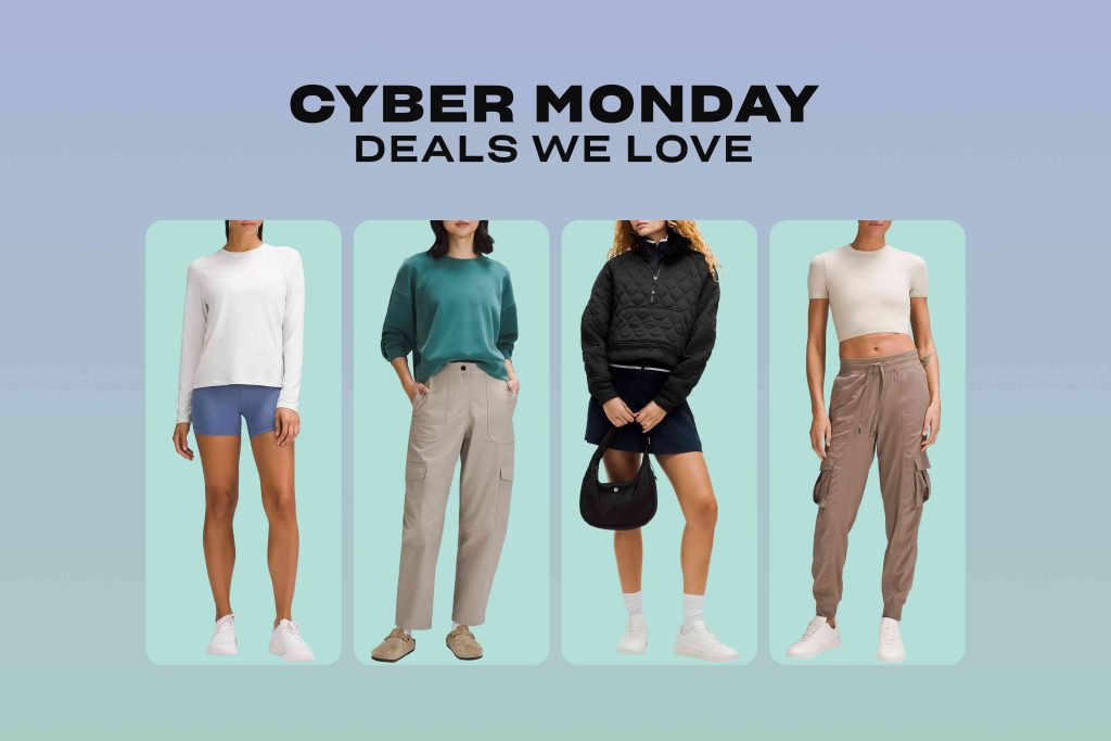 A collage of different outfits and the words " cyber monday deals we love ".