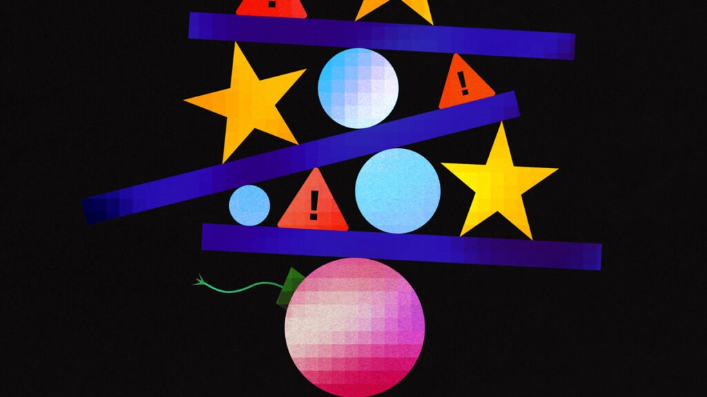 A pink ball and some stars on a black background