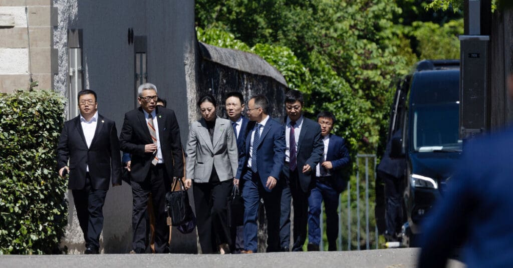 Group of people walking outside near van.