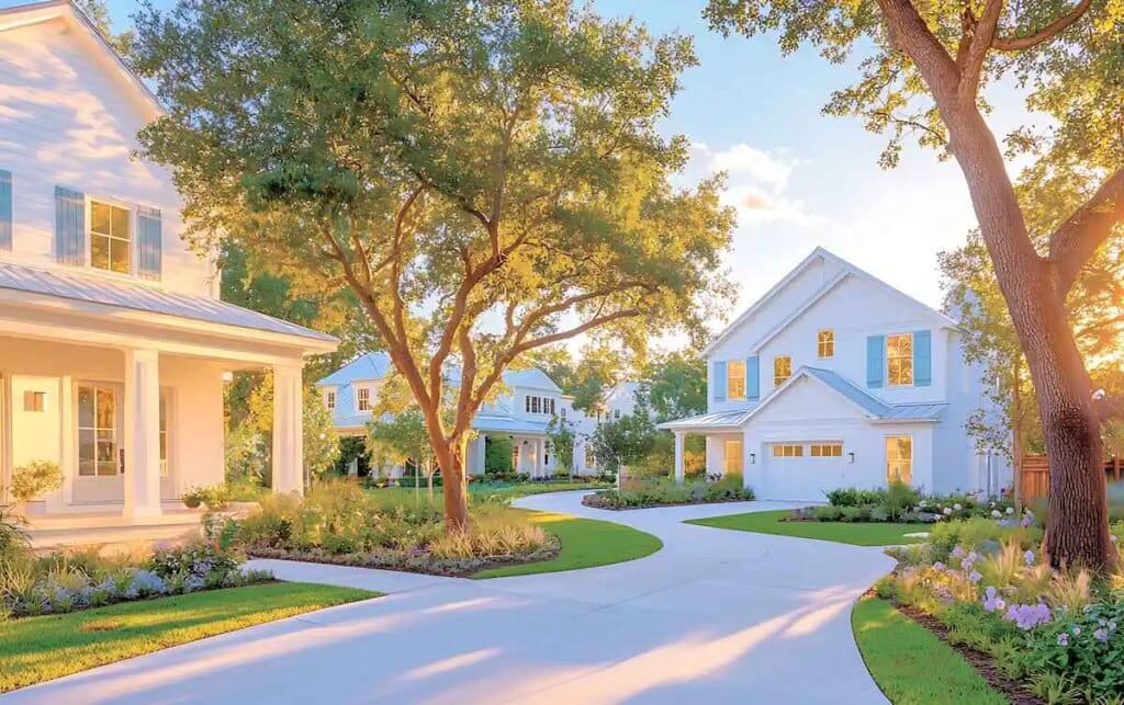 Summer houses on winding street