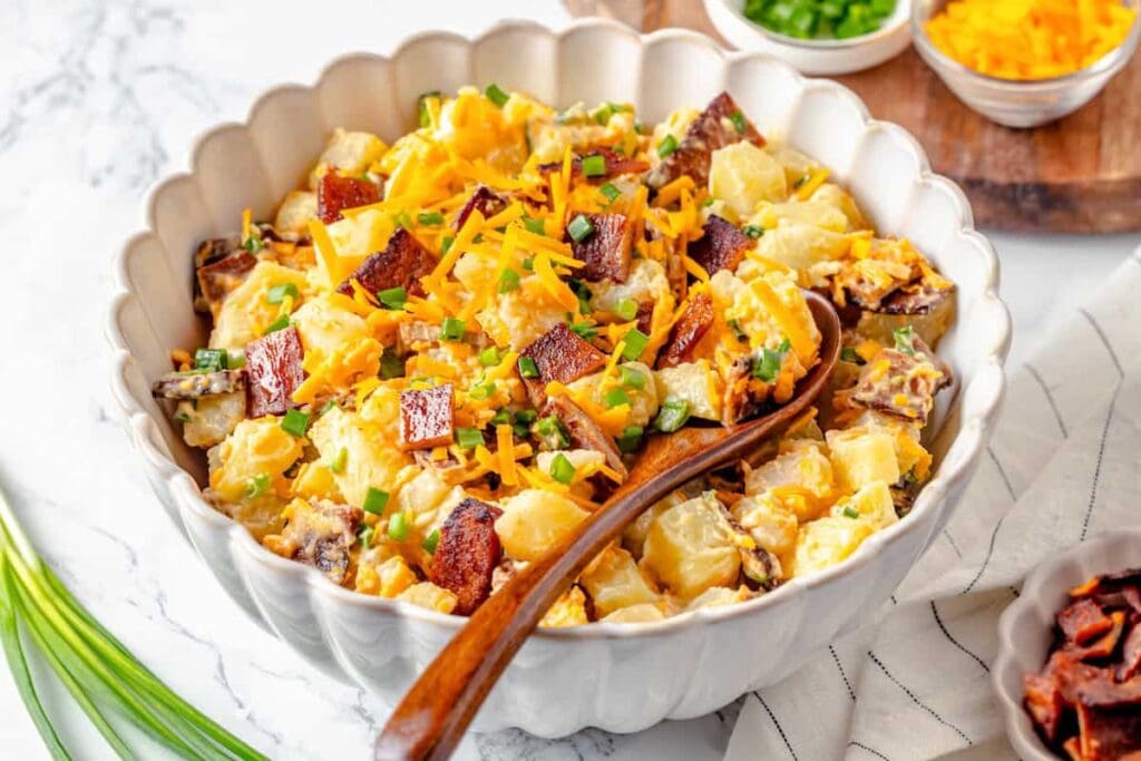 Packed Baked Salad|Jessica in the Cooking Area Potato salad with bacon and cheese topping.