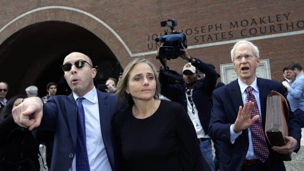 People outside John Joseph Moakley Courthouse.