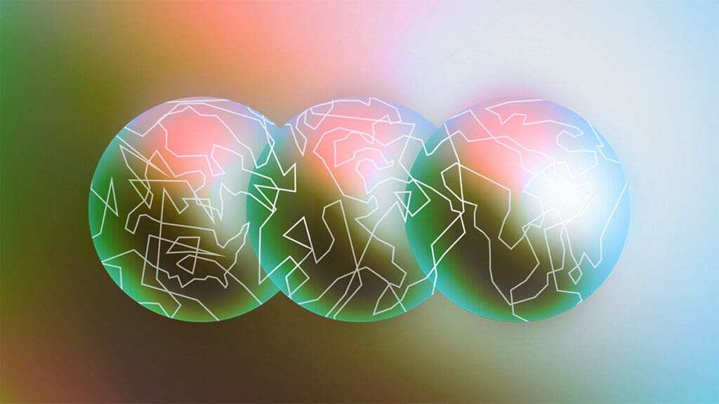 Abstract spheres with colorful gradient background.