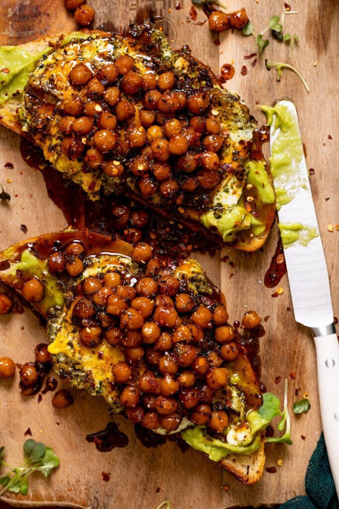 Up close of Morning Glory Pesto Egg Avocado Toast.
