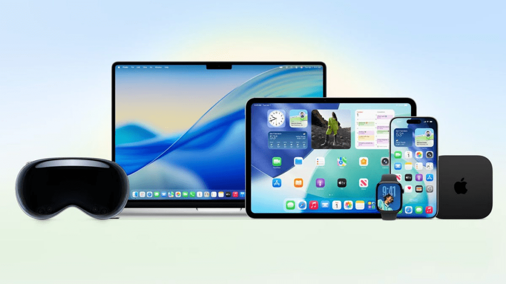 Apple devices showing the company's new software