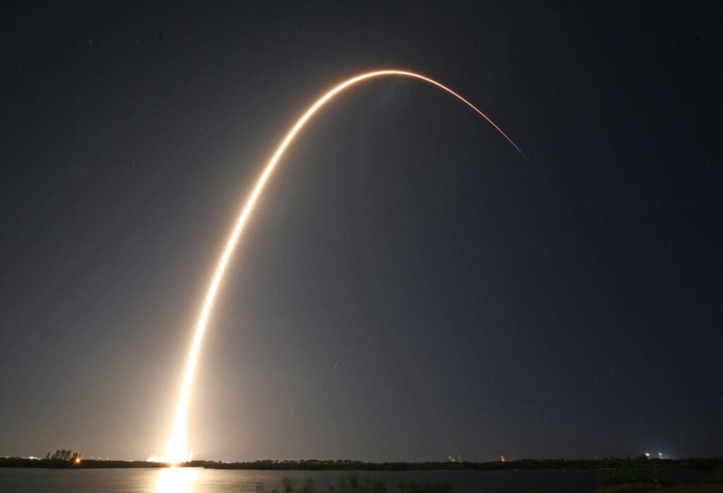 Durability, a Personal Japanese Spacecraft, Crash-Landed on the Moon Bright streak ascending into the sky during a SpaceX Falcon 9 rocket launch
