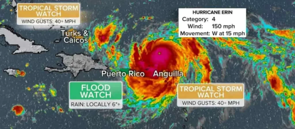 Category 4 Hurricane Erin leaves over 155K without power in Puerto Rico