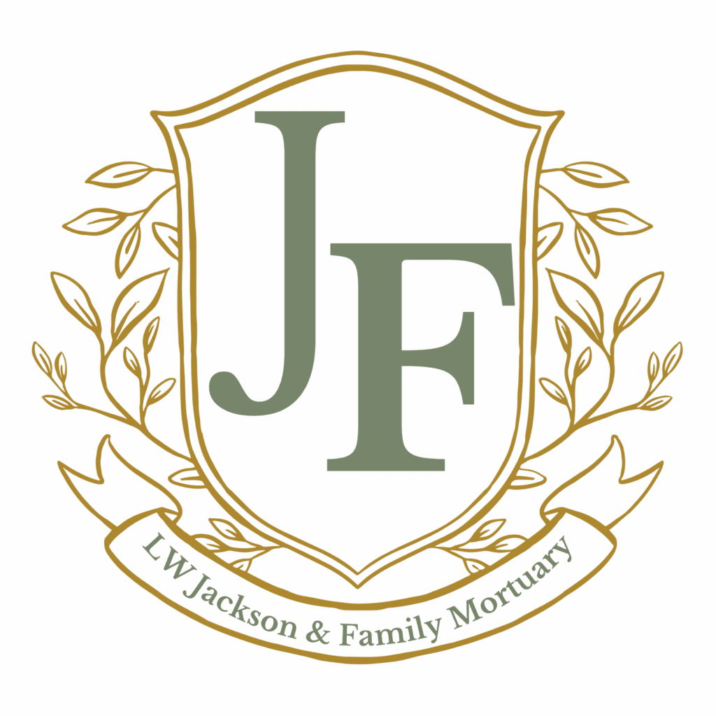 Emblem with letters JF and floral design.