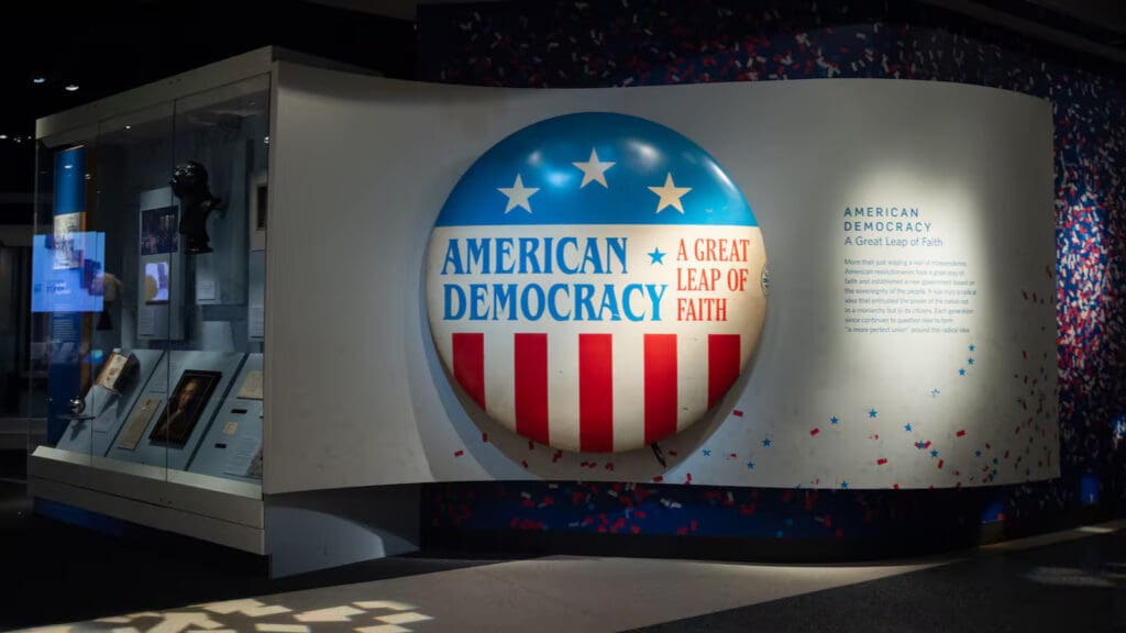 American Democracy exhibit with informational display.