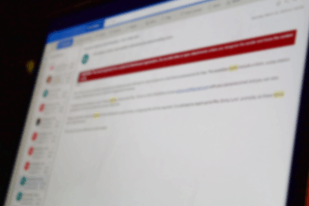 Blurred screen displaying an email interface.