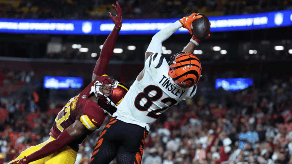 Bengals receiver Mitchell Tinsley stuns Commanders with two TDs in 20 seconds