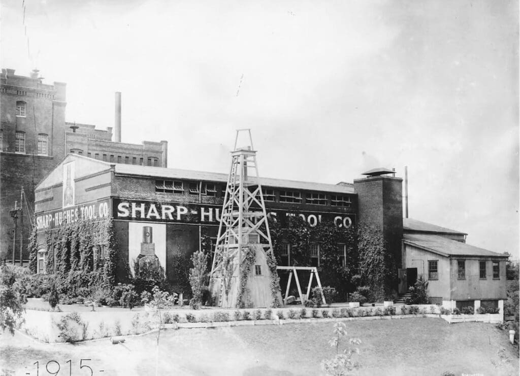 Sharp-Hughes Tool Company, later renamed just Hughes Tool Company, at its manufacturing building at the intersection of Second and Girard Streets, Houston, Texas.