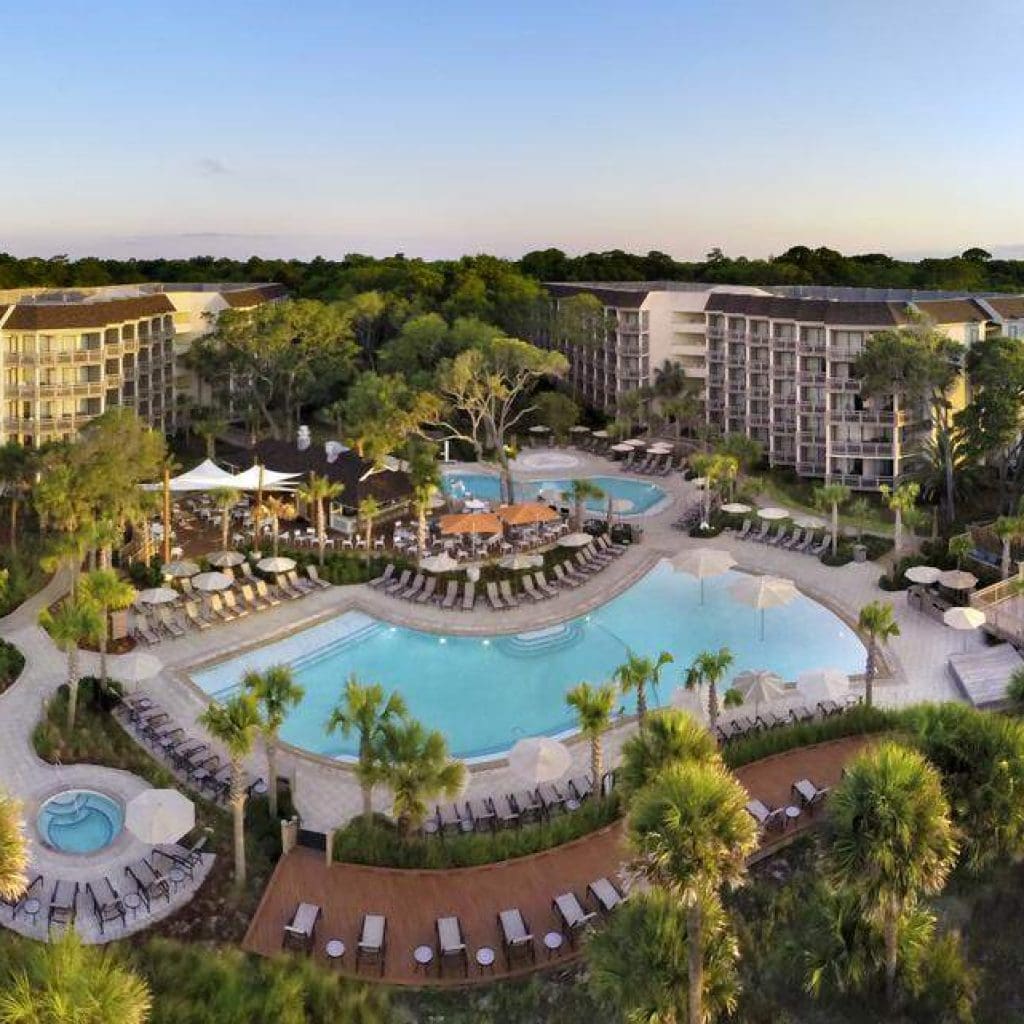 An aerial view of the newly renovated Omni Hilton Head Oceanfront Resort. Renovations were completed at the resort hotel in March 2015.
