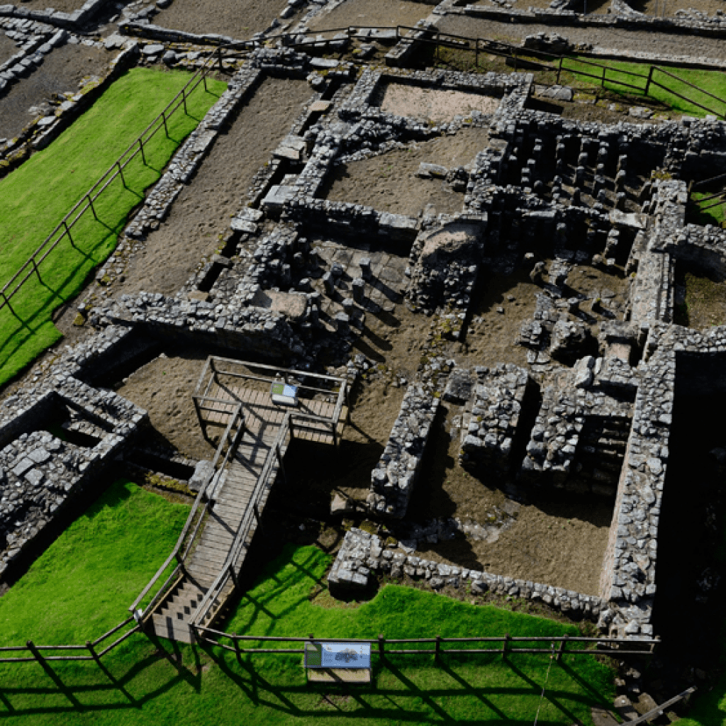 aerial view of Roman ruins of a bathhouse