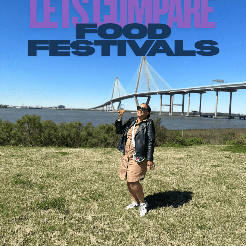 Allow’s Contrast Food Festivals – Black Women That Brunch Woman standing on grass in front of bridge with a glass of wine