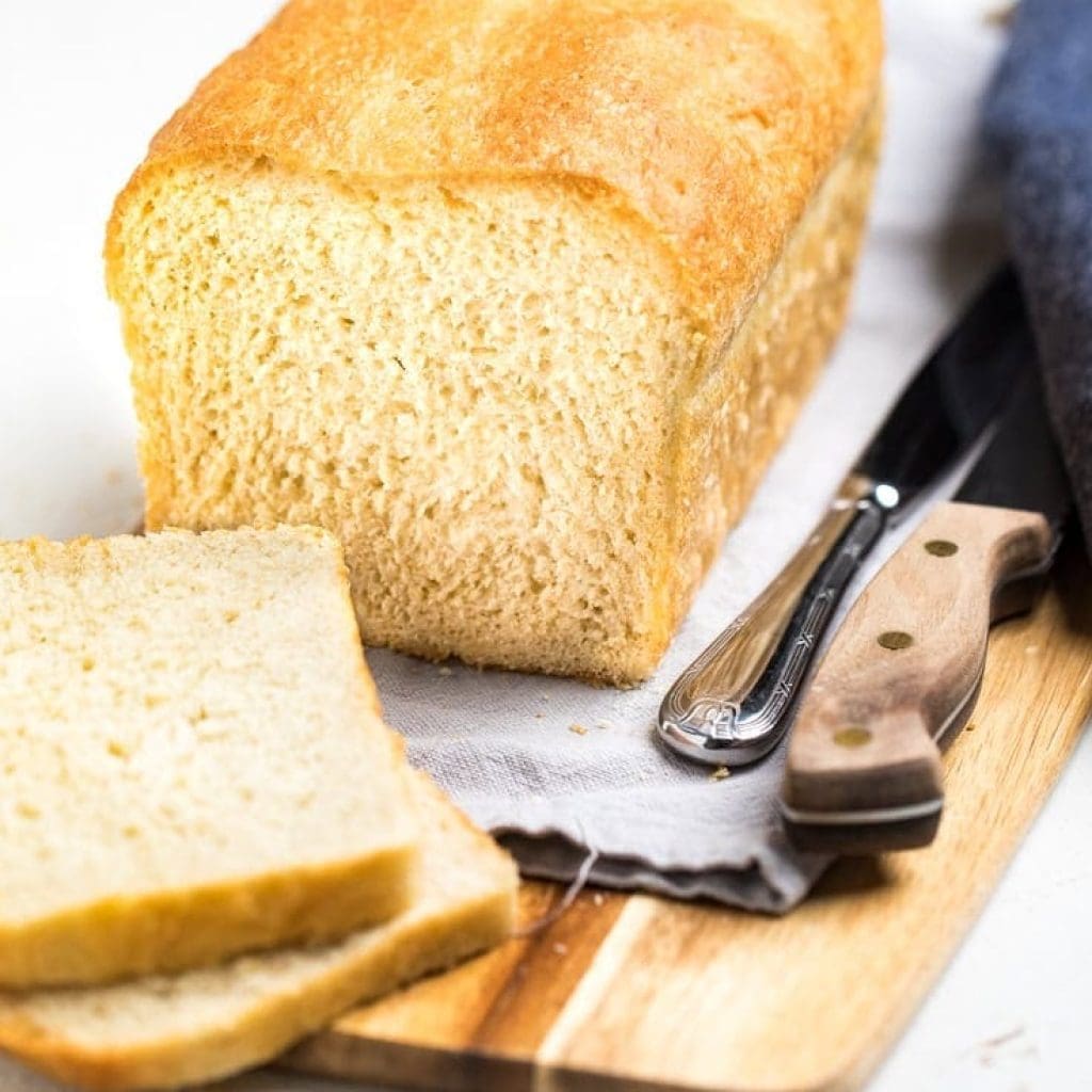 A loaf of easy vegan white bread.