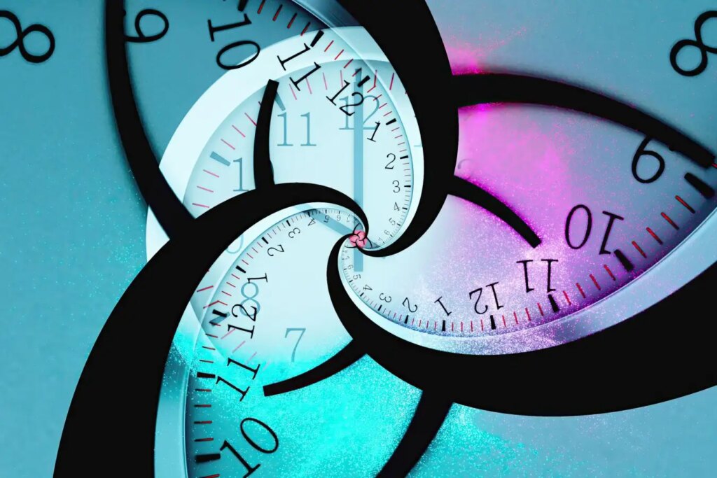 3C7YKAY Abstract clock composition. Computer generated 3d render