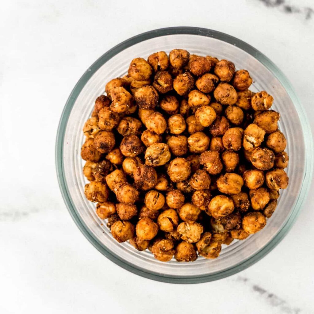 Two photos of finished chickpeas on pin with text overlay.