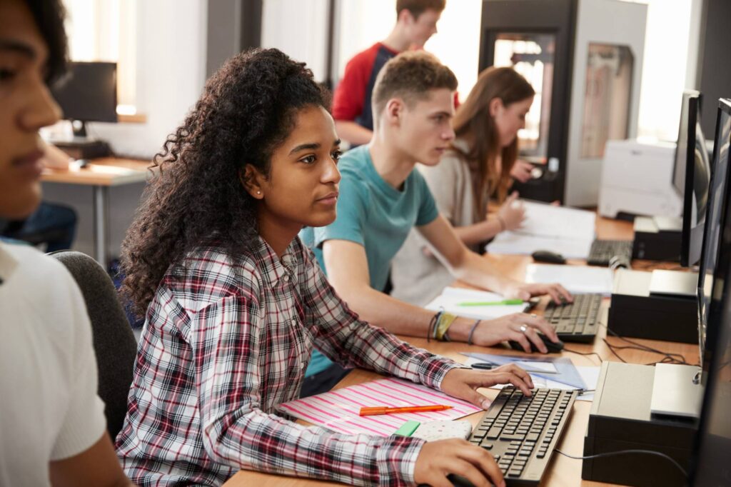 Students working on computers