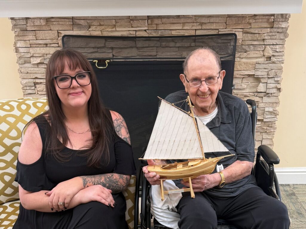 Monsignor Krebs Presents Handmade Gift Monsignor Krebs at Colonial Courtyard at Clearfield
