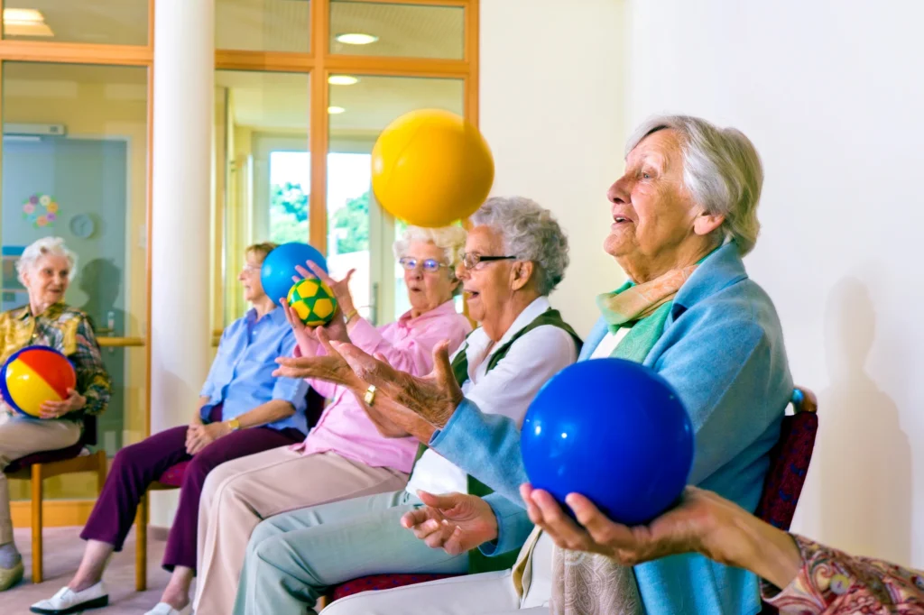 elder ladies exercising at an assisted living in Highland Park