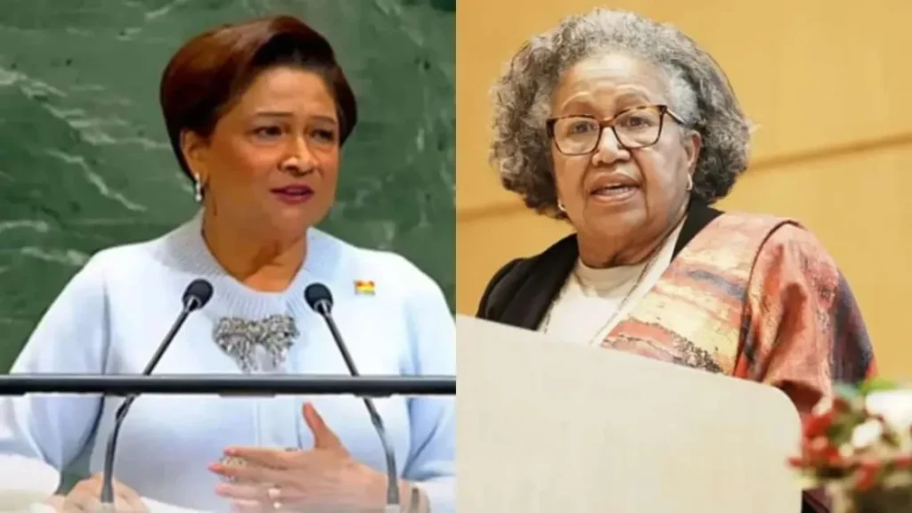 Kamla Persad-Bissessar and Carla Barnett meet at CARICOM summit despite reappointment dispute Kamla Persad-Bissessar and Carla Barnett meet at CARICOM summit despite reappointment dispute