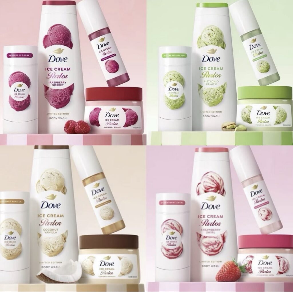 DOVE Ice Cream Parlor Collection—Four Irresistible Ice Cream-Inspired Scents DOVE Ice Cream Parlor Collection—Four Irresistible Ice Cream-Inspired Scents
