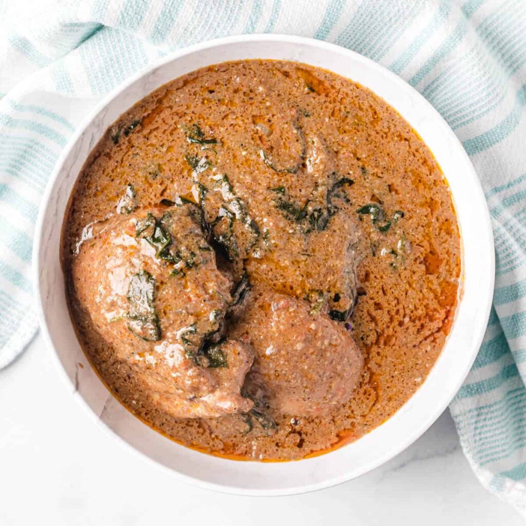 Groundnut Soup Recipe (Nigerian Peanut Soup) groundnut soup on a bowl
