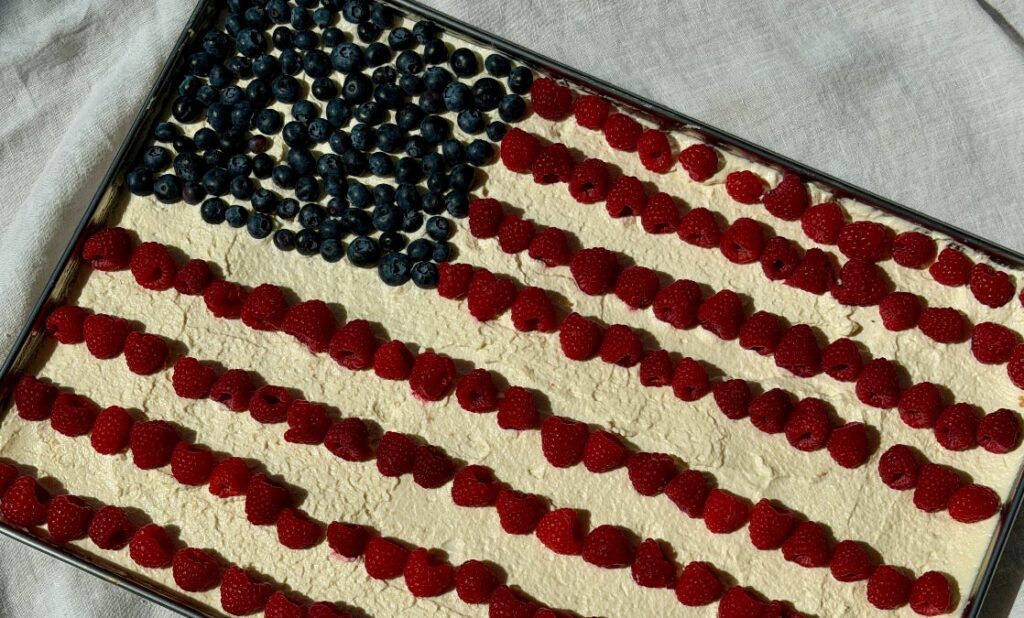 Naturally Sweetened Berry Flag Sheet Cake