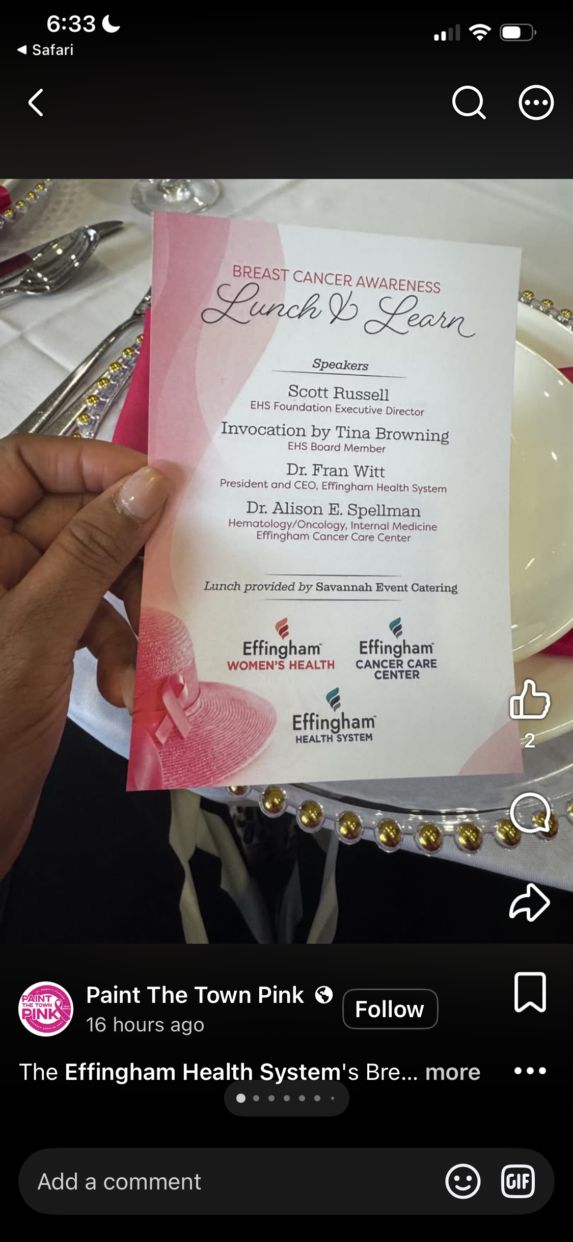 Effingham Health System breast cancer awareness Lunch and Learn program