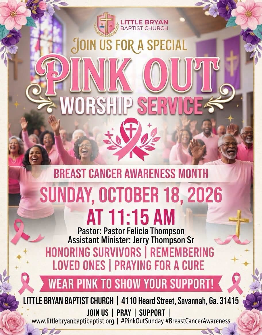 Little Bryan Baptist Church Pink Out Worship Service October 18 flyer